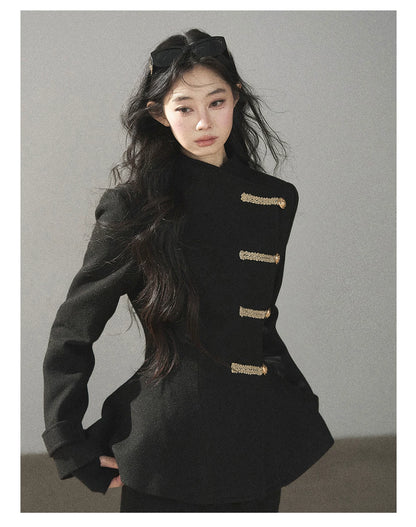 AOMALM - Quiet Black Fitted Fish-Tail Jacket & A-Line Skort Set
