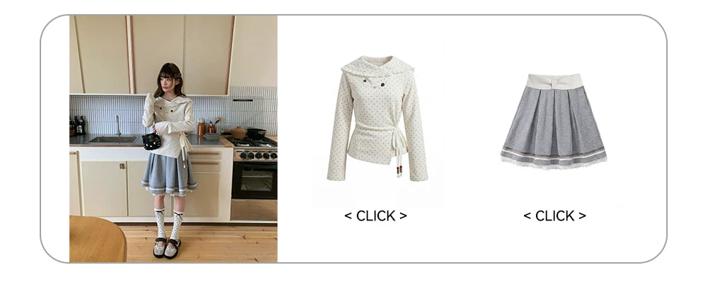 “Misty Academy Reverie” Light Grey Cropped Top & Bubble Mini Skirt