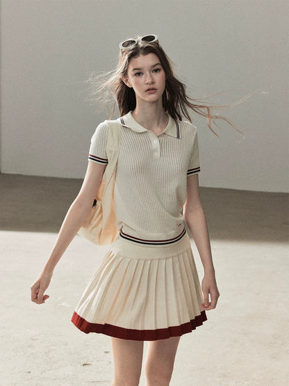 "The Softest Touch" Dutch Cream Collegiate Knit Top & Mini Skirt Set
