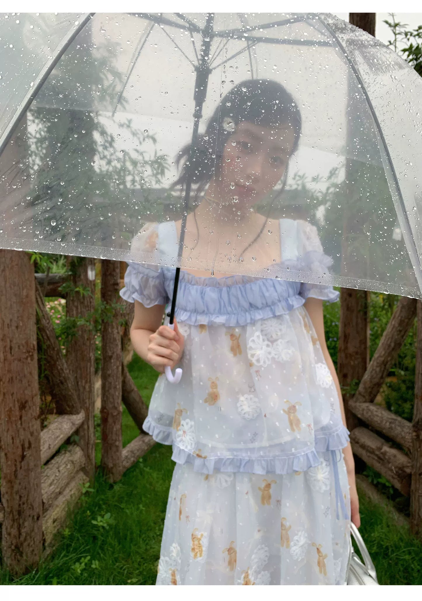 [RF] “Blue Teddy Fairytale” Bear Print Two-Piece Dress Set