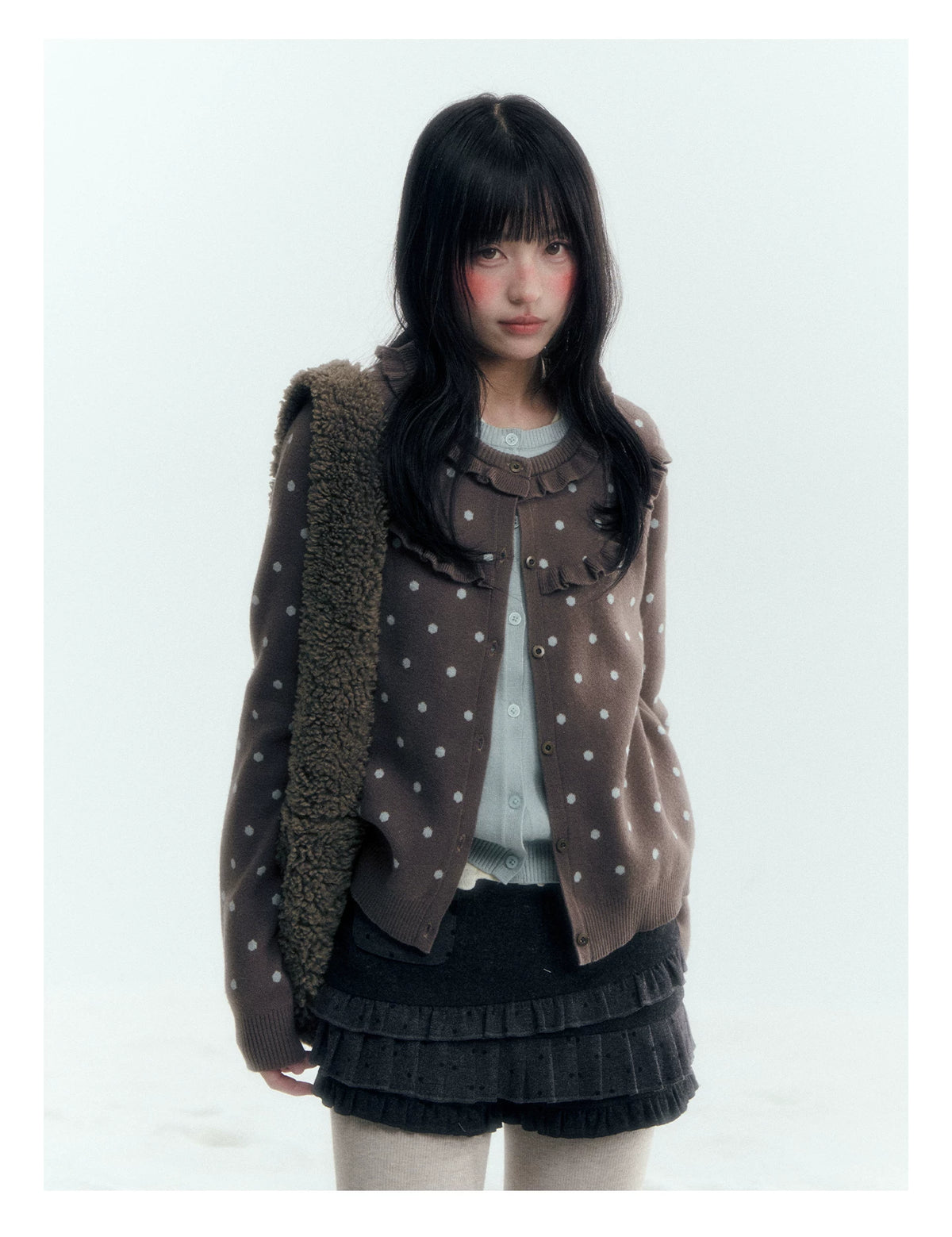Dark Taupe Brown Polka Dot Layered Knit Sweater