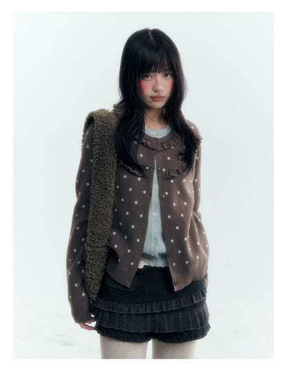 Dark Taupe Brown Polka Dot Layered Knit Sweater