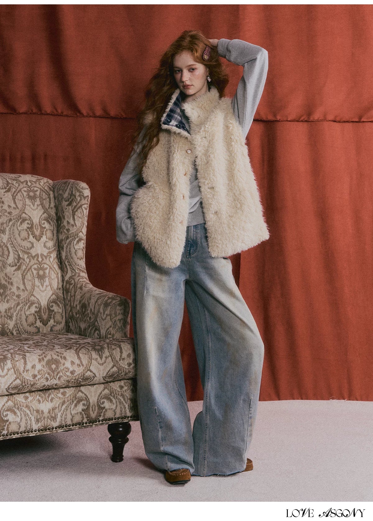 ASGONY - Reversible Plaid & Faux Fur Stand-Collar Vest