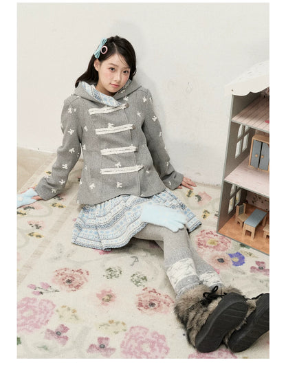 [RF] Heather Gray Vintage Jacquard Hooded Jacket with Frost Mist Blue Details