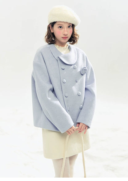 "Morning Mist" A-Line Wool-Blend Mini Skirt (Mist Gray/ Cream Beige)