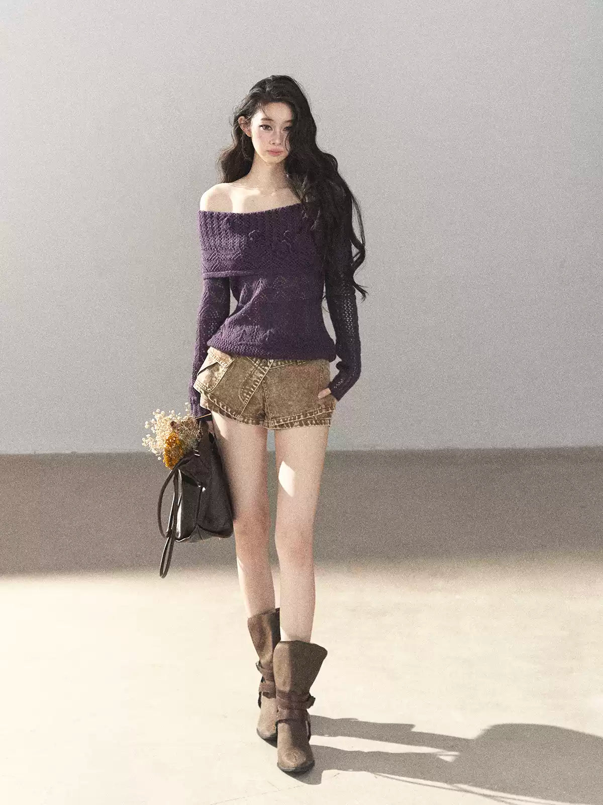 AOMALM - "Wisteria Bloom" Openwork Crochet Sweater – Aubergine