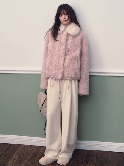 Soote Season - Cloud Pink Faux Fur Contrast Collar Cropped Jacket