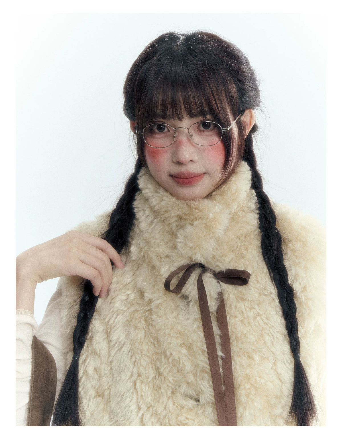 Horridale - Cream Beige Reversible Knit Vest with Detachable Bow