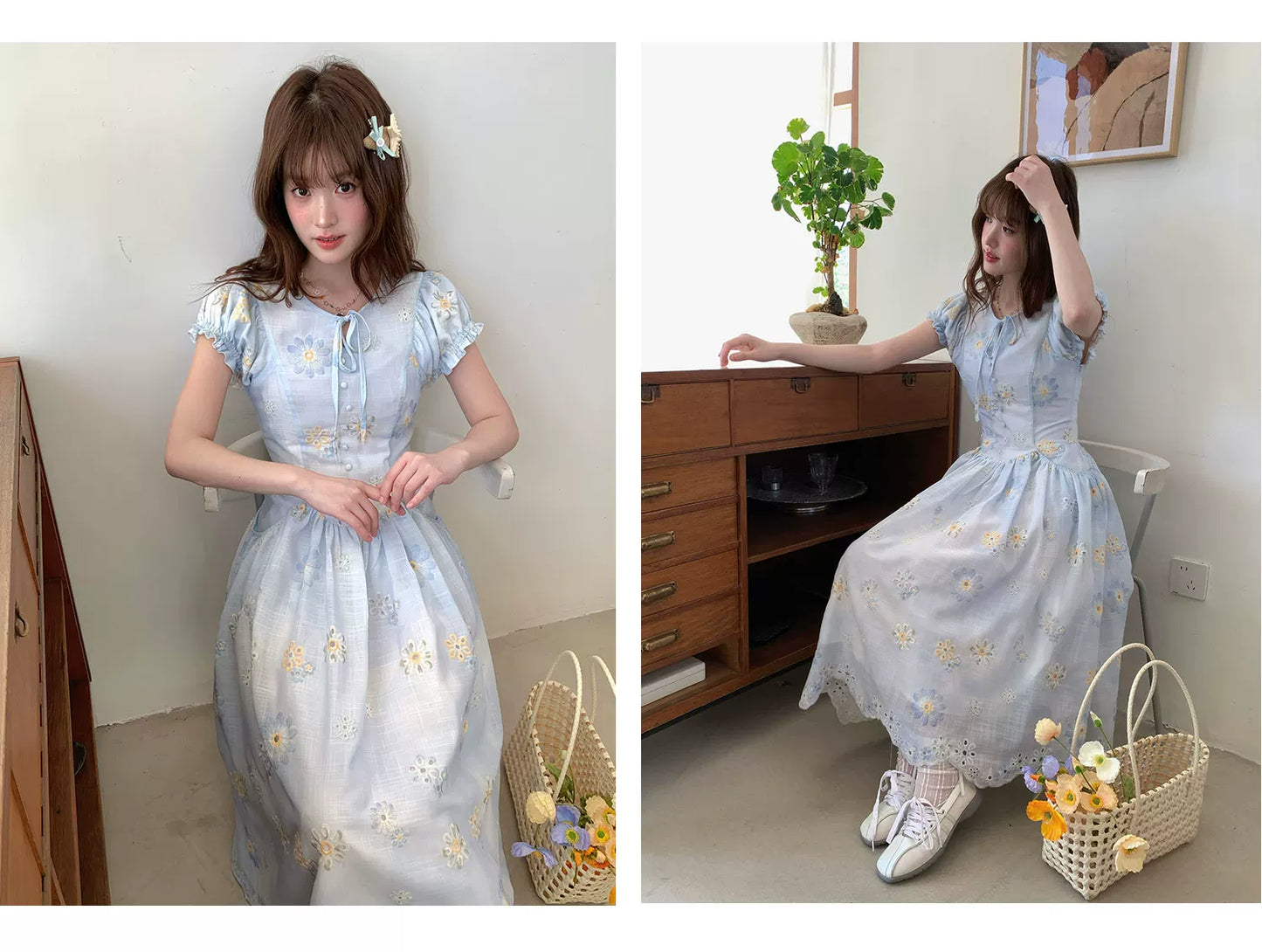 [RF] “Blue Daisy Whisper” Sky Blue Floral Dress