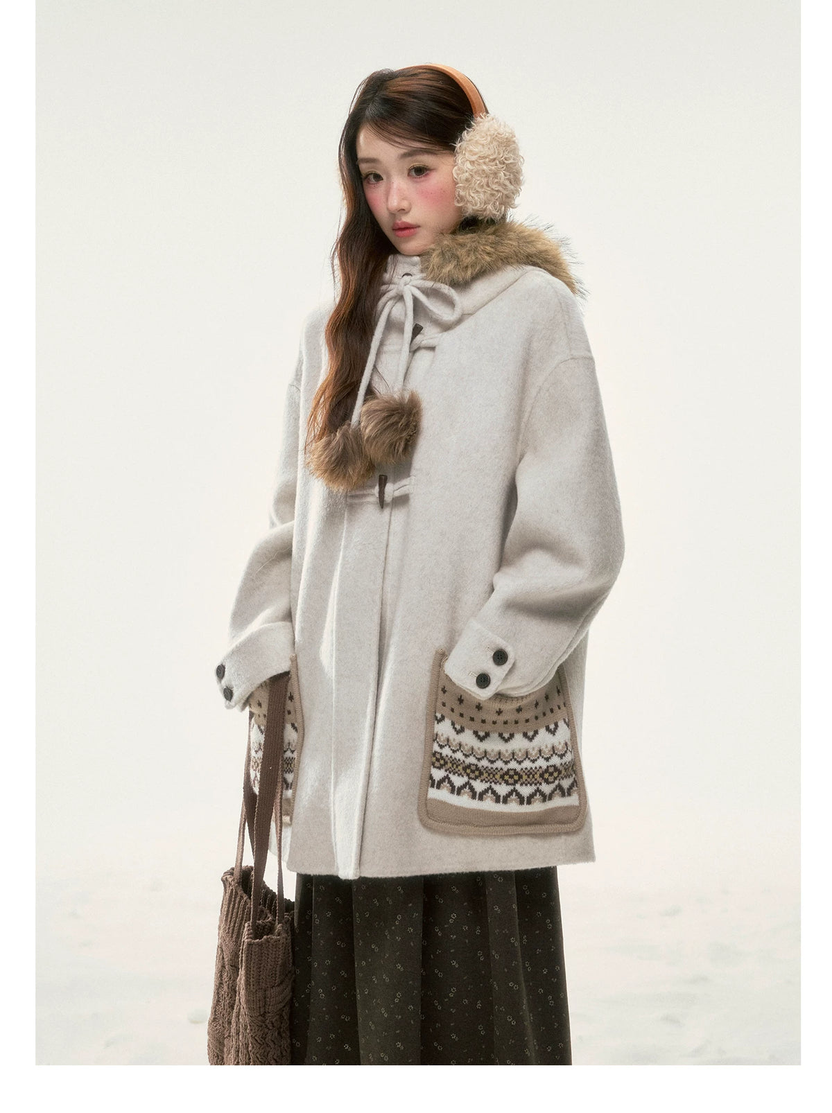 BIBIBENCY - Ivory 70% Wool Fair Isle Coat