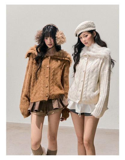 少也眼 “Gentle Echoes” French Fox-Fur Knit Cardigan 54554
