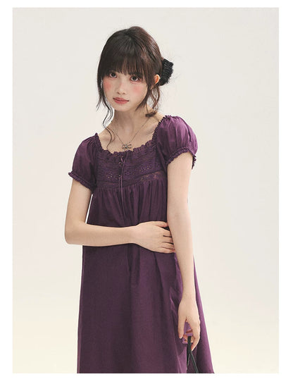"Berry Breeze" Grape Purple Lace Square Neck Dress