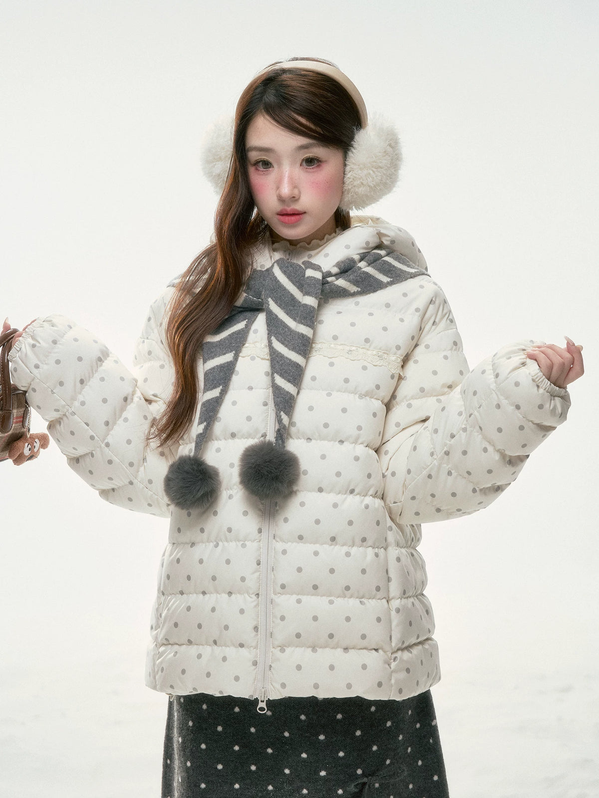 BIBIBENCY - White Polka Dot 90% Duck Down Puffer Jacket