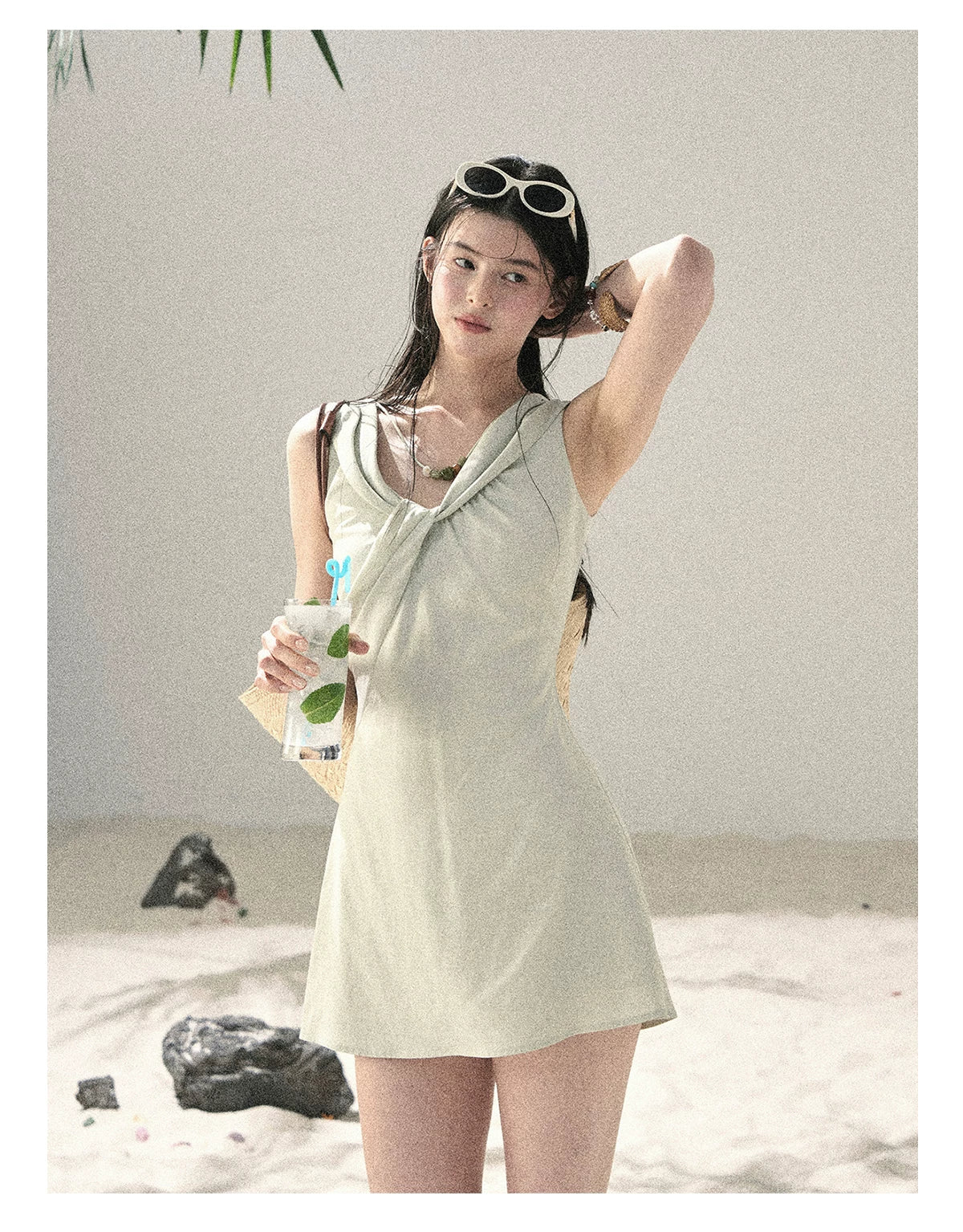 "Botanical Whisper" Sage Mist V-Neck Dress