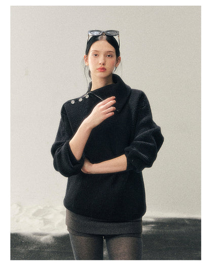 少也眼 "Dark Undertow in Zero Gravity" High-Neck Structured Knit Top