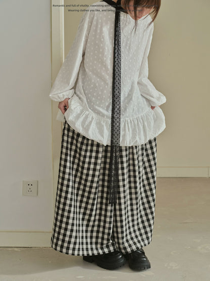 "Quiet Check" Plaid Wide Leg Trousers (Black & White Plaid)
