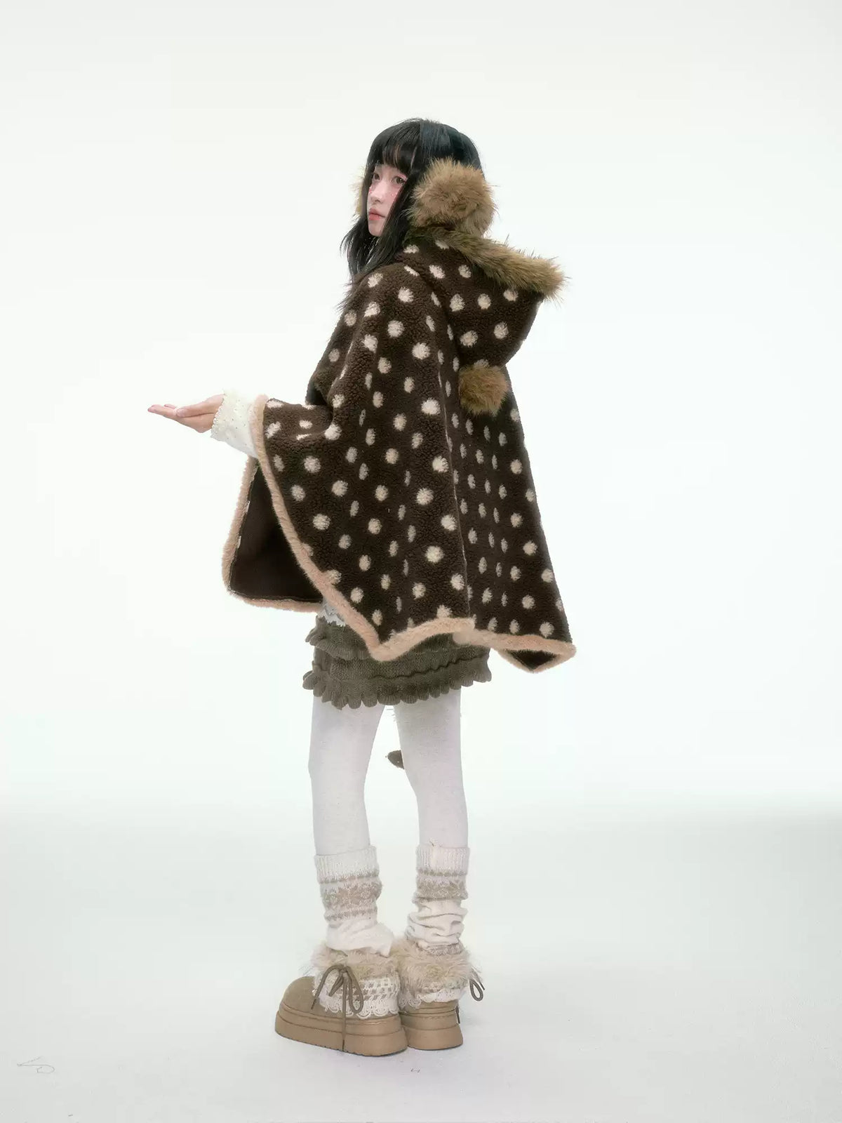 BIBIBENCY - Brown Faux-Wool Coat with Plush Polyester Lining