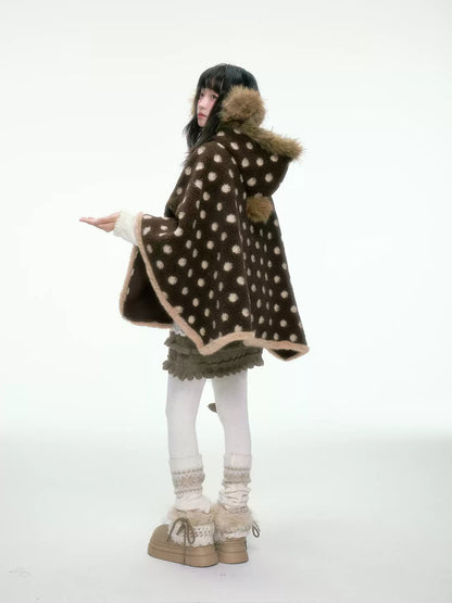 BIBIBENCY - Brown Faux-Wool Coat with Plush Polyester Lining