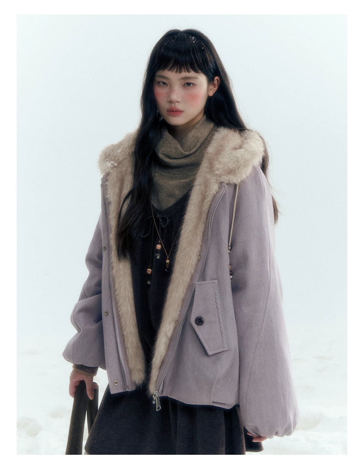 Horridale - Reversible Vintage Puff Jacket with Faux Fur – Misty Purple