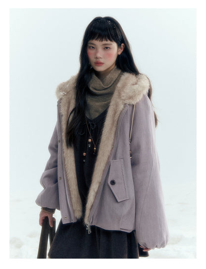 Horridale - Reversible Vintage Puff Jacket with Faux Fur – Misty Purple