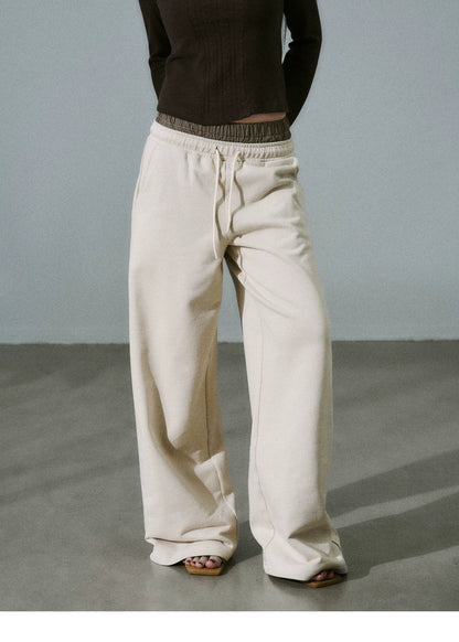 LOST FOREST - Heavyweight Cotton Low-Rise Wide-Leg Sweatpants (Dark Brown / Milk Tea)