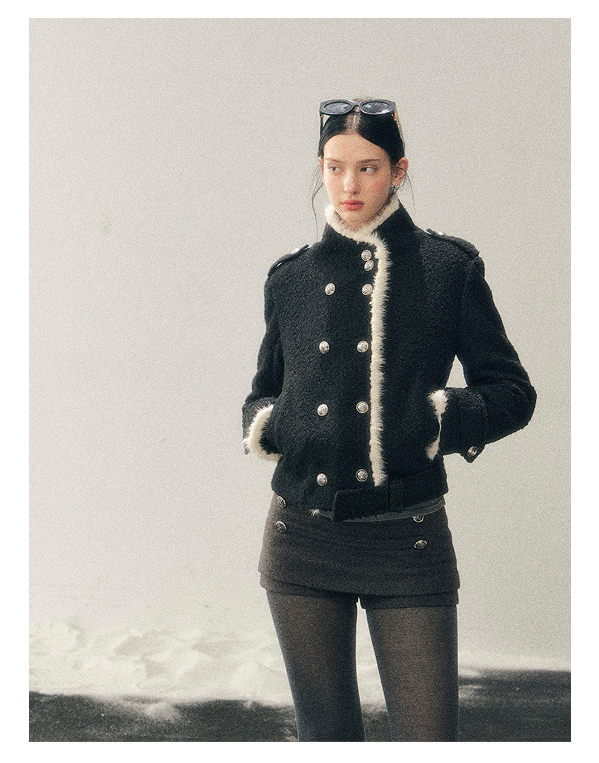 少也眼 "Whispers of a Winter Night" Black Quilted Tweed Jacket