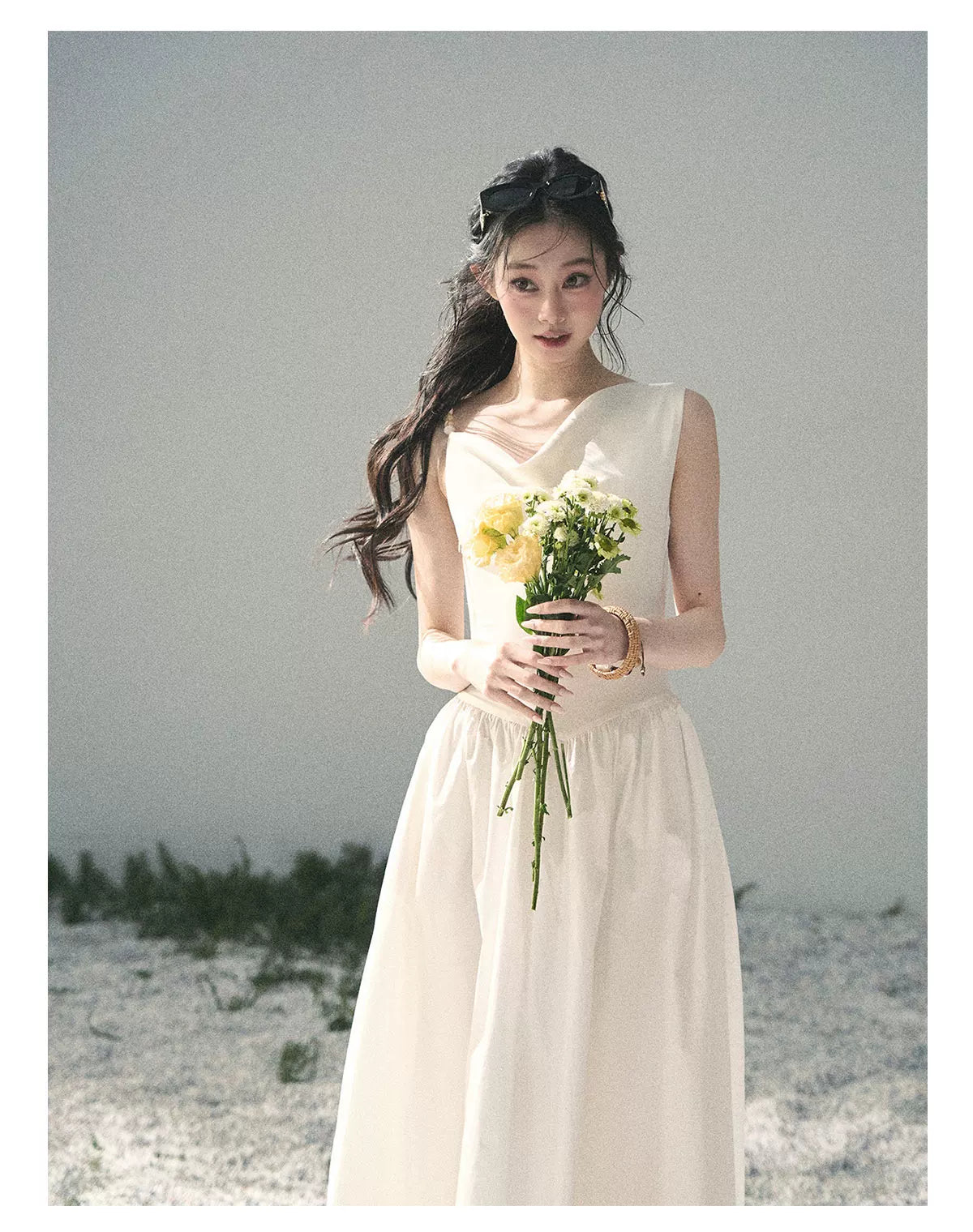 "Moonlight Sonata" Camellia White Elegant Sleeveless Maxi Dress
