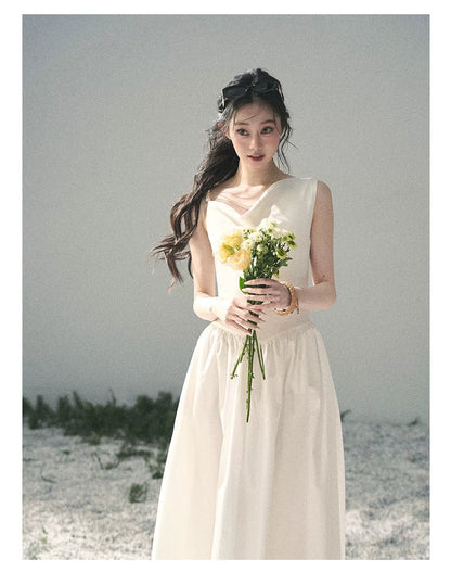 "Moonlight Sonata" Camellia White Elegant Sleeveless Maxi Dress