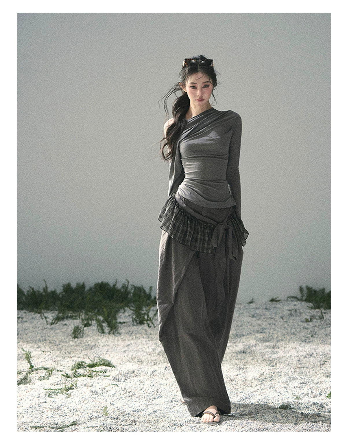 “Where Shadow Walks Beside Light” Dusk Gray Asymmetrical Top