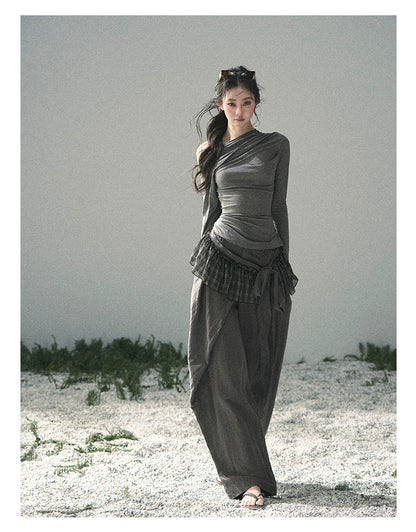 “Where Shadow Walks Beside Light” Dusk Gray Asymmetrical Top