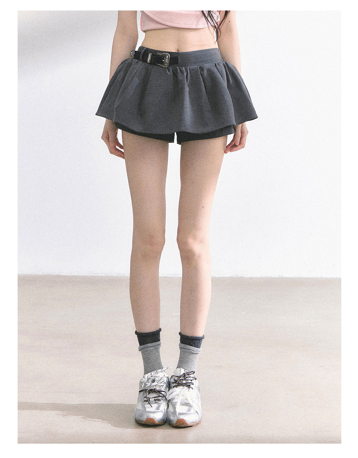 少也眼 "Annie Academy" A-Line Puff Mini Skirt - Gray