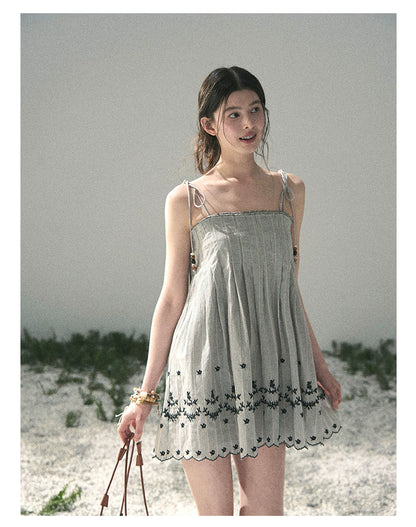“Ripples Along the Hem” Misty Sea Gray Reversible Babydoll Dress