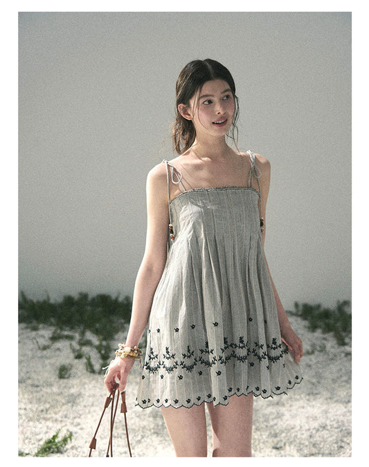 “Ripples Along the Hem” Misty Sea Gray Reversible Babydoll Dress
