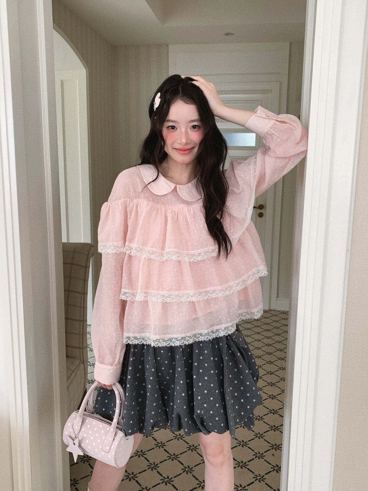 [RF] “Vanilla Blossom Reverie” Lace Blouse (Pink / White)