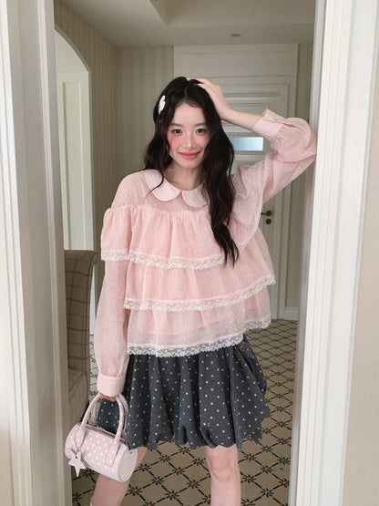 [RF] “Vanilla Blossom Reverie” Lace Blouse (Pink / White)