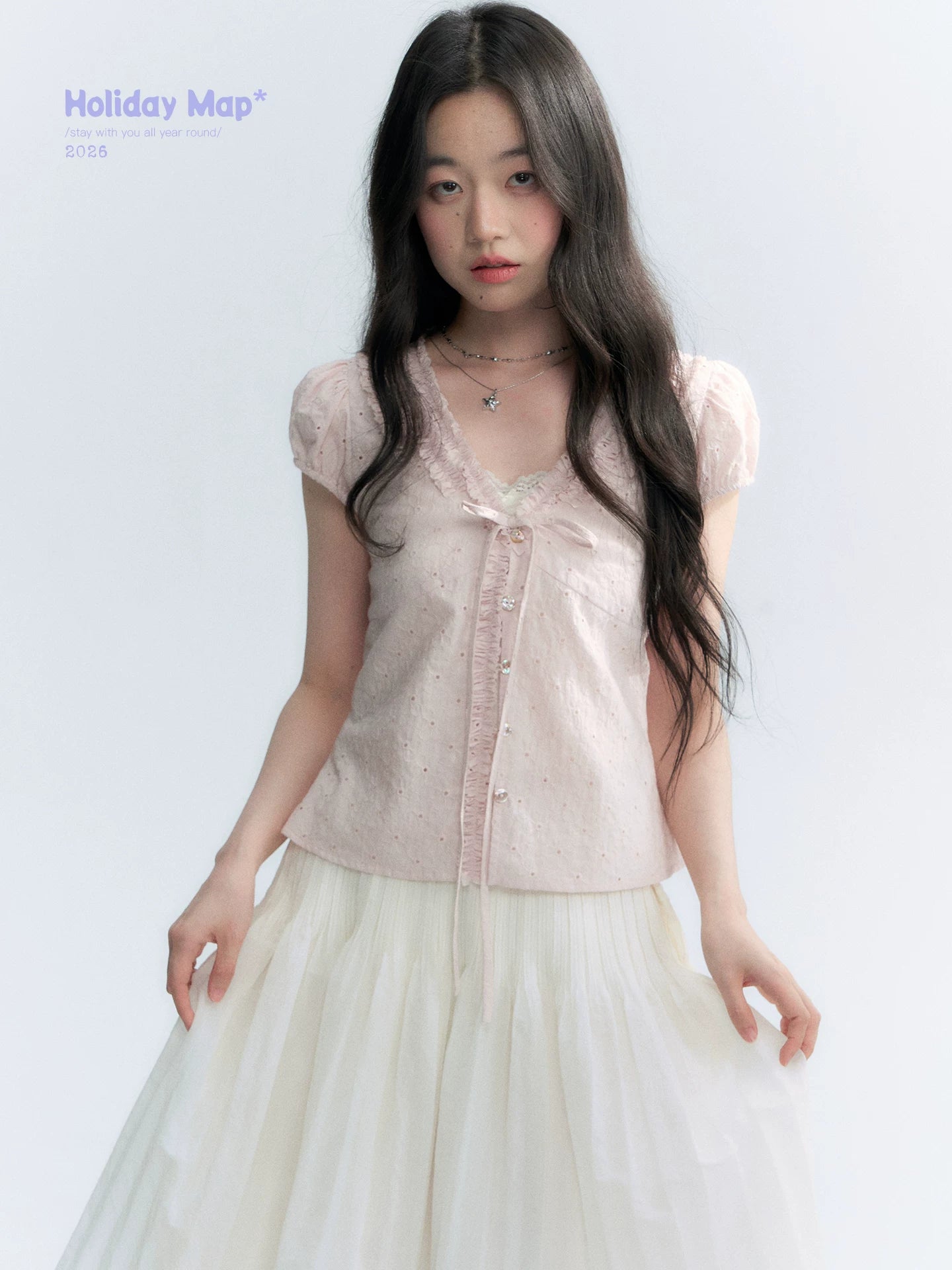 "Blush Sweetheart" Embroidered Puff Sleeve Blouse