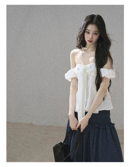 "Lazy Soliloquy" White Peplum Top & Wide-Leg Pants Set