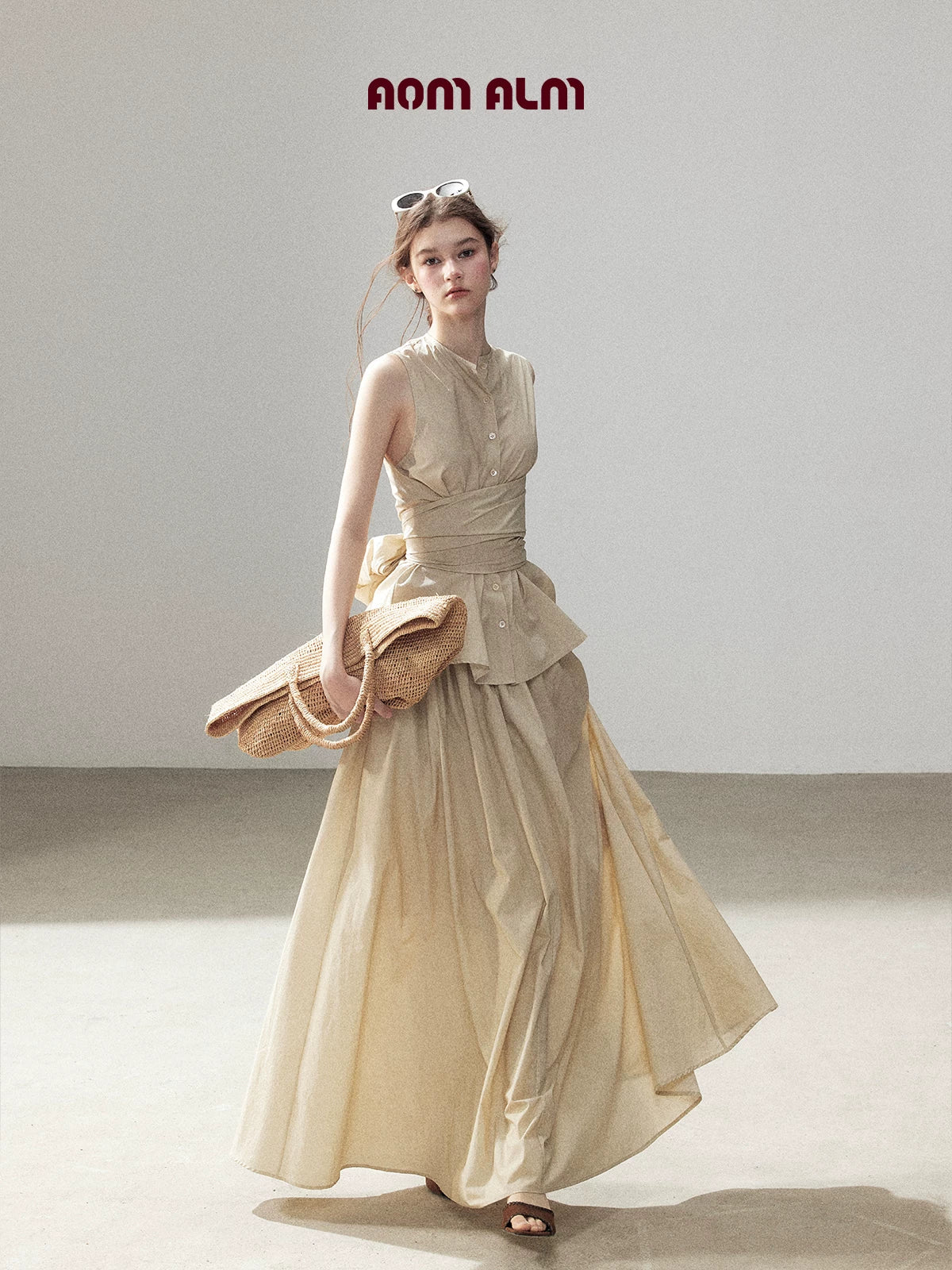 "The Last Falling Leaf" Milk Tea Lyocell Two-Piece Skirt Set