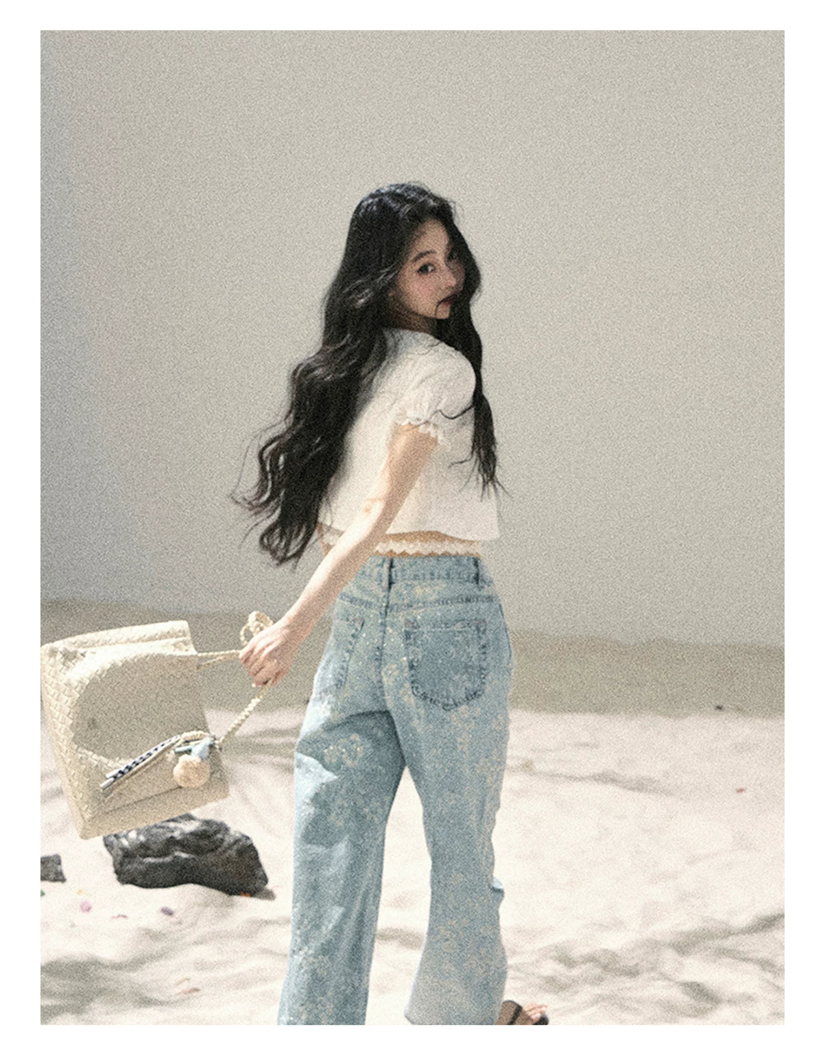 "Speechless Moonlight" Cloud White Lace Puff Sleeve Crop Top 74555