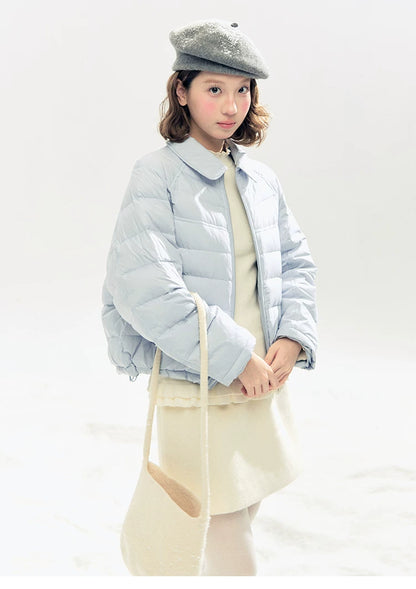 "Lily of the Valley Keepsake" Cropped Down Puffer Jacket (Pearl Beige/ Cloud Blue)