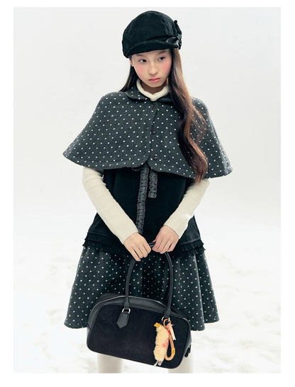 "Berlin Winter Chronicle" Black Polka Dot Capelet & Pinafore Dress Set