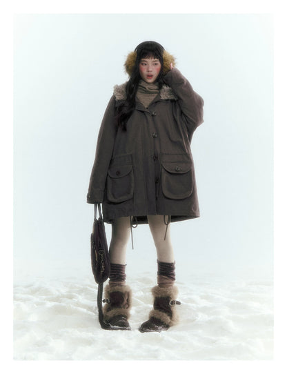 Horridale - Vintage Washed 90% White Duck Down Parka with Faux Fur Hood - Coffee Brown