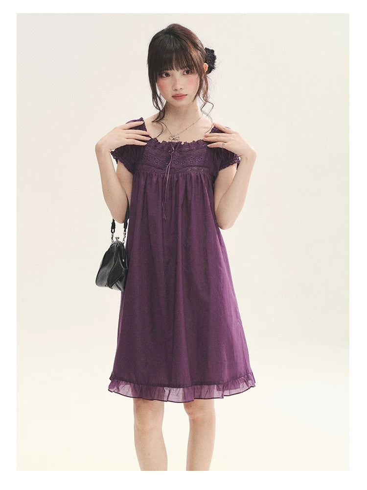 "Berry Breeze" Grape Purple Lace Square Neck Dress