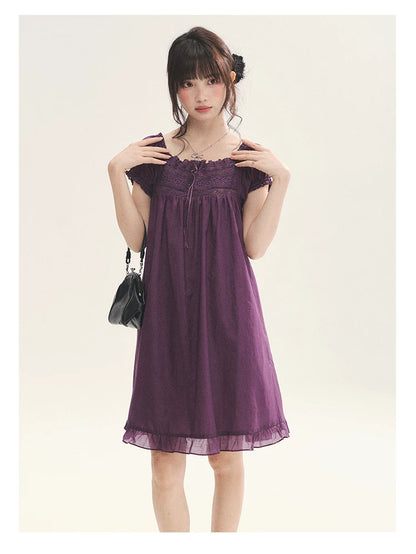 "Berry Breeze" Grape Purple Lace Square Neck Dress