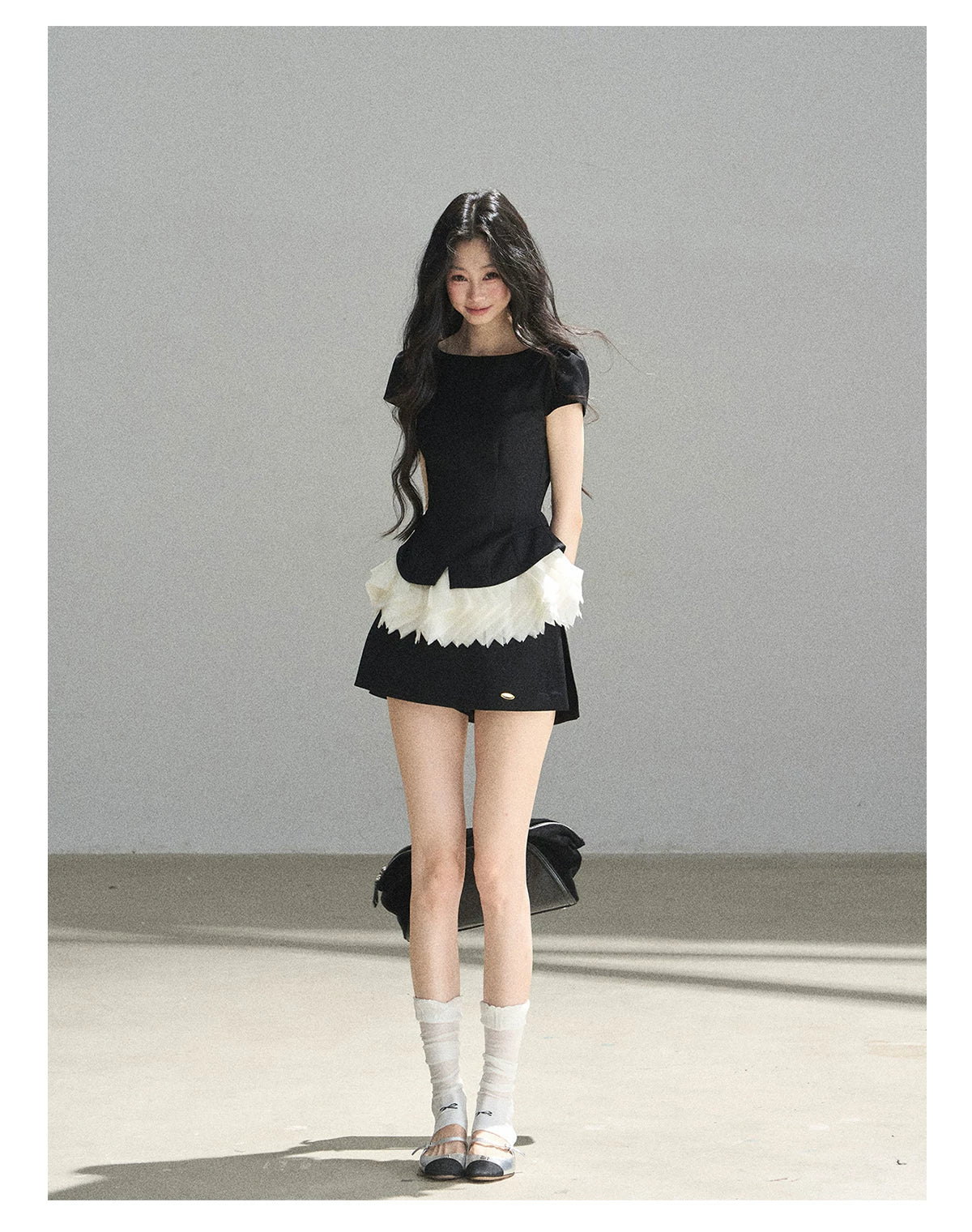 "The Unlit Spirit" High-Waisted A-Line Skort (Angora Red/ Tranquil Black)