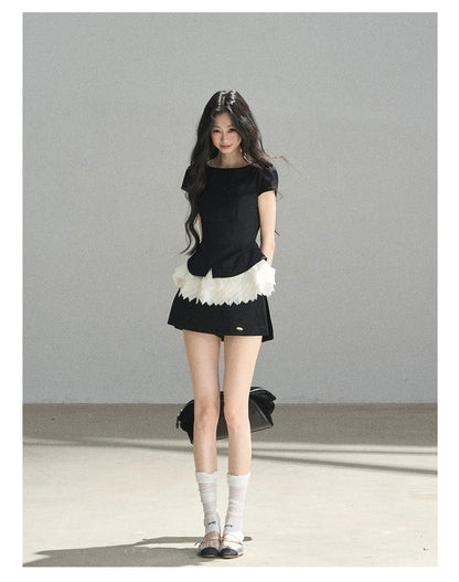 "The Unlit Spirit" High-Waisted A-Line Skort (Angora Red/ Tranquil Black)