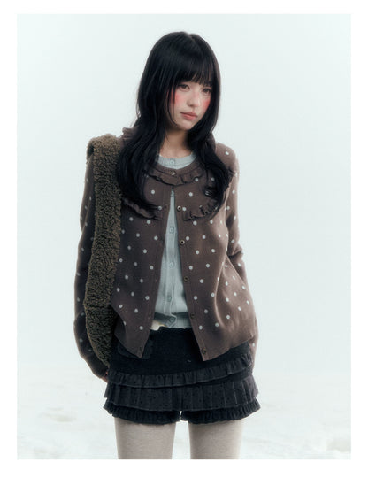 Dark Taupe Brown Polka Dot Layered Knit Sweater
