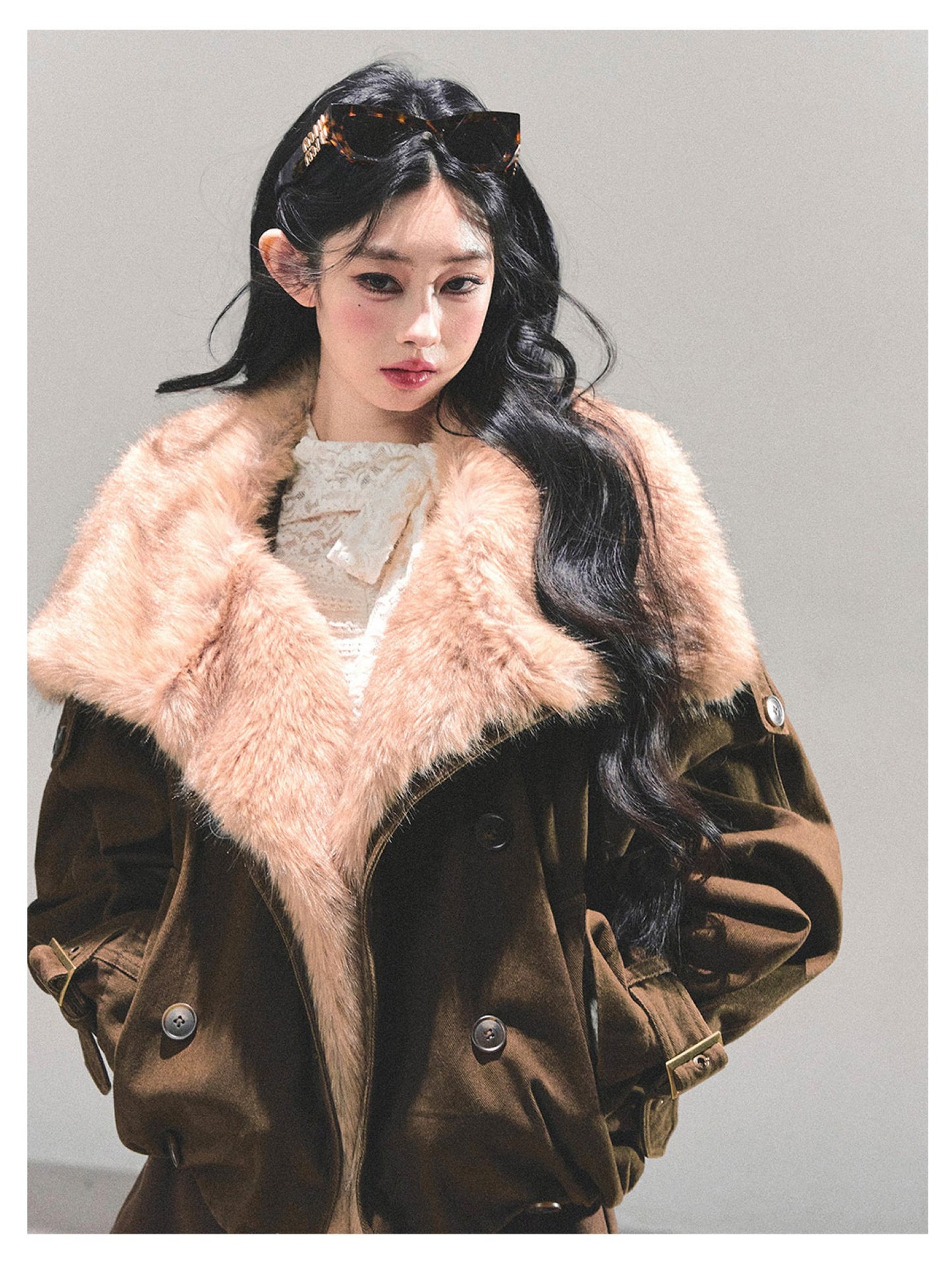少也眼 "Winter Rendezvous" Coffee Brown Plush Fleece Jacket