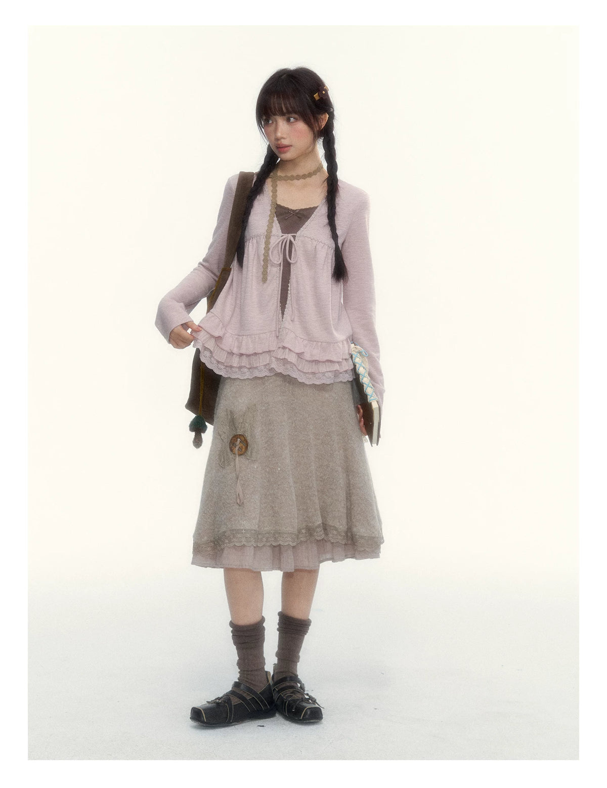 Milk Coffee Vintage Lace Knit A-Line Skirt