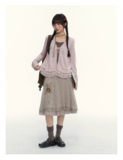 Milk Coffee Vintage Lace Knit A-Line Skirt